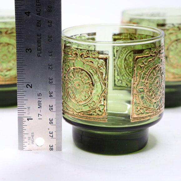 VINTAGE Libbey Elcyda Glasses SET of 3 Green Gold MCM Rocks Barware Old Fashione - Picture 6 of 11